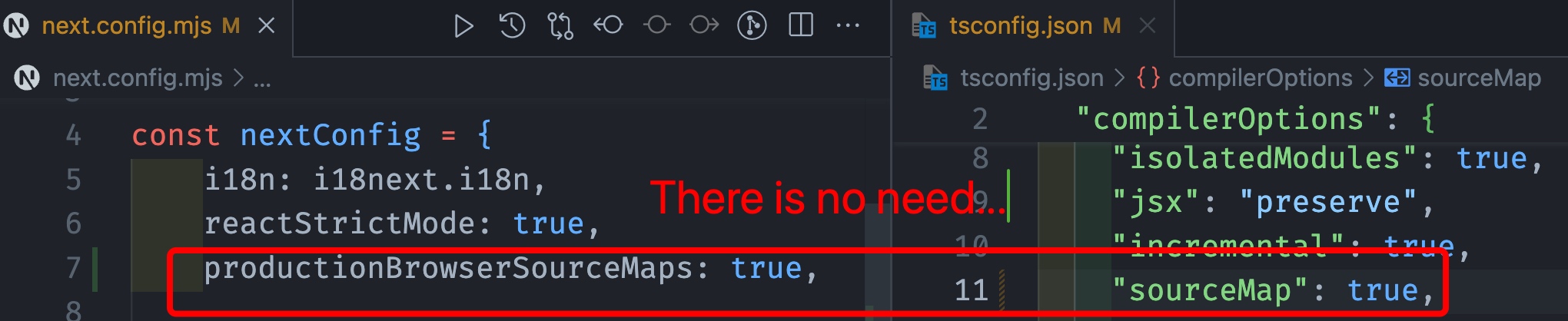 no need to set sourceMap to both tsconfig and nextconfig